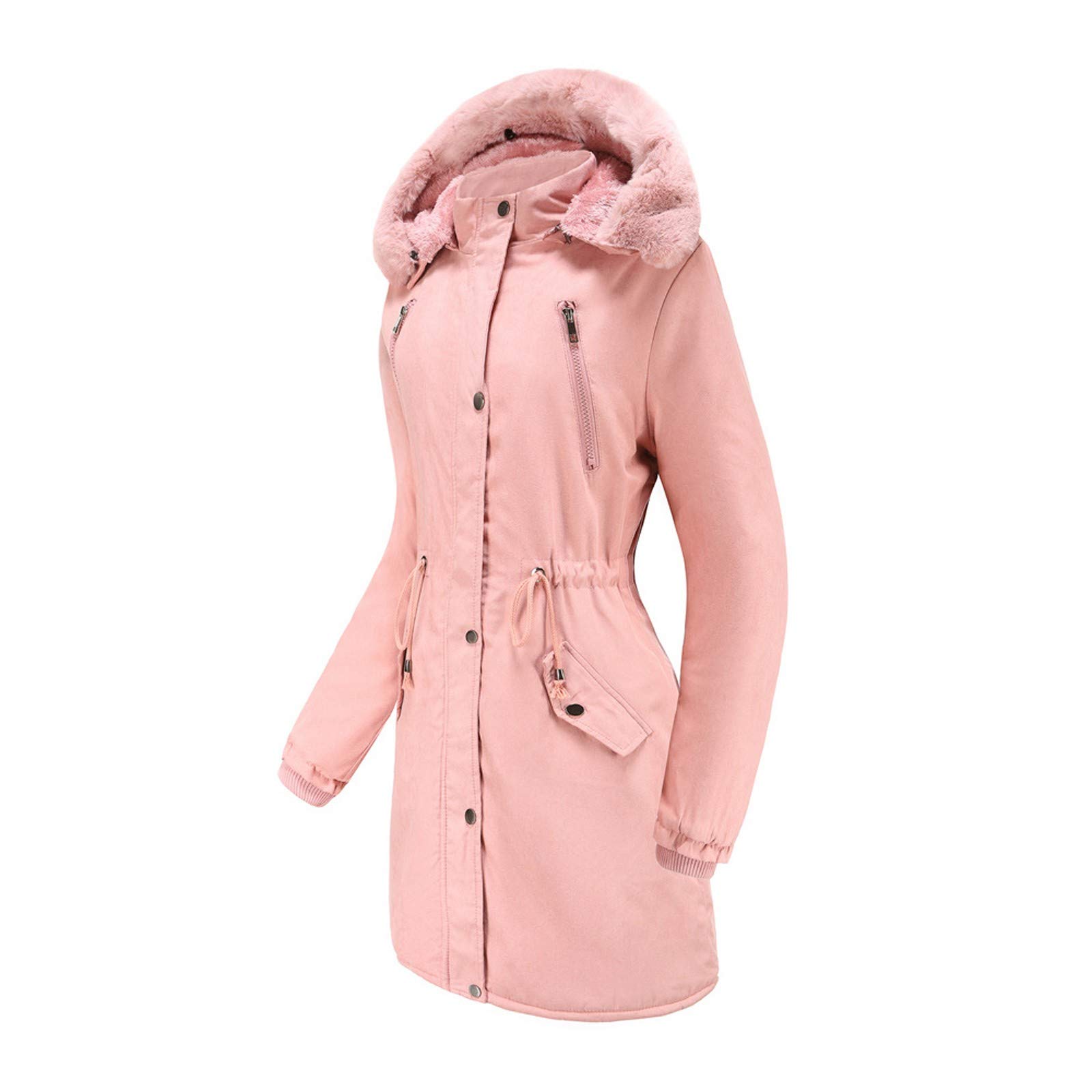 Women's Warm Suede Thick Velvet Cotton Jacket with Detachable Hood & Large Collar - Winter Coat for Women (Pink, XXL) | Perfect for Cold Weather, Outdoor Activities & Casual Wear