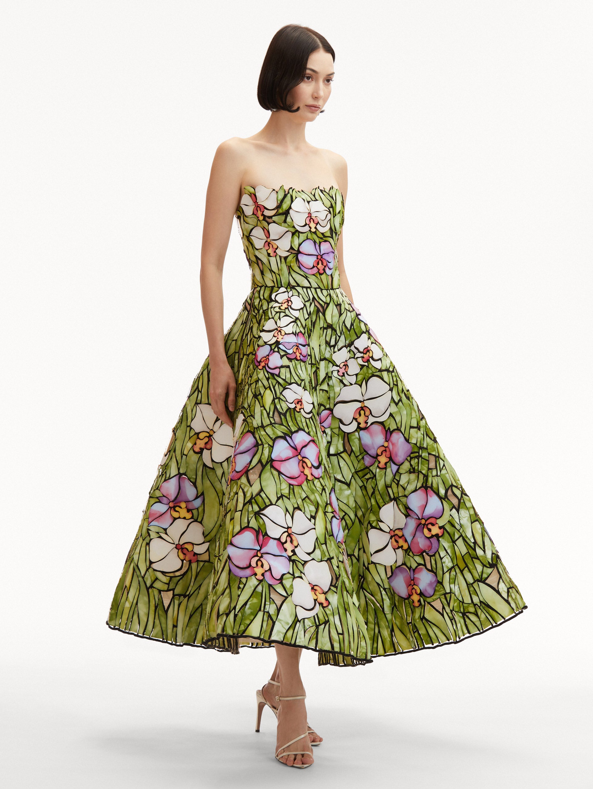 Elegant Orchid Mosaic Cocktail Dress for Women - Floral Print Party Gown for Evening Events, Weddings & Special Occasions