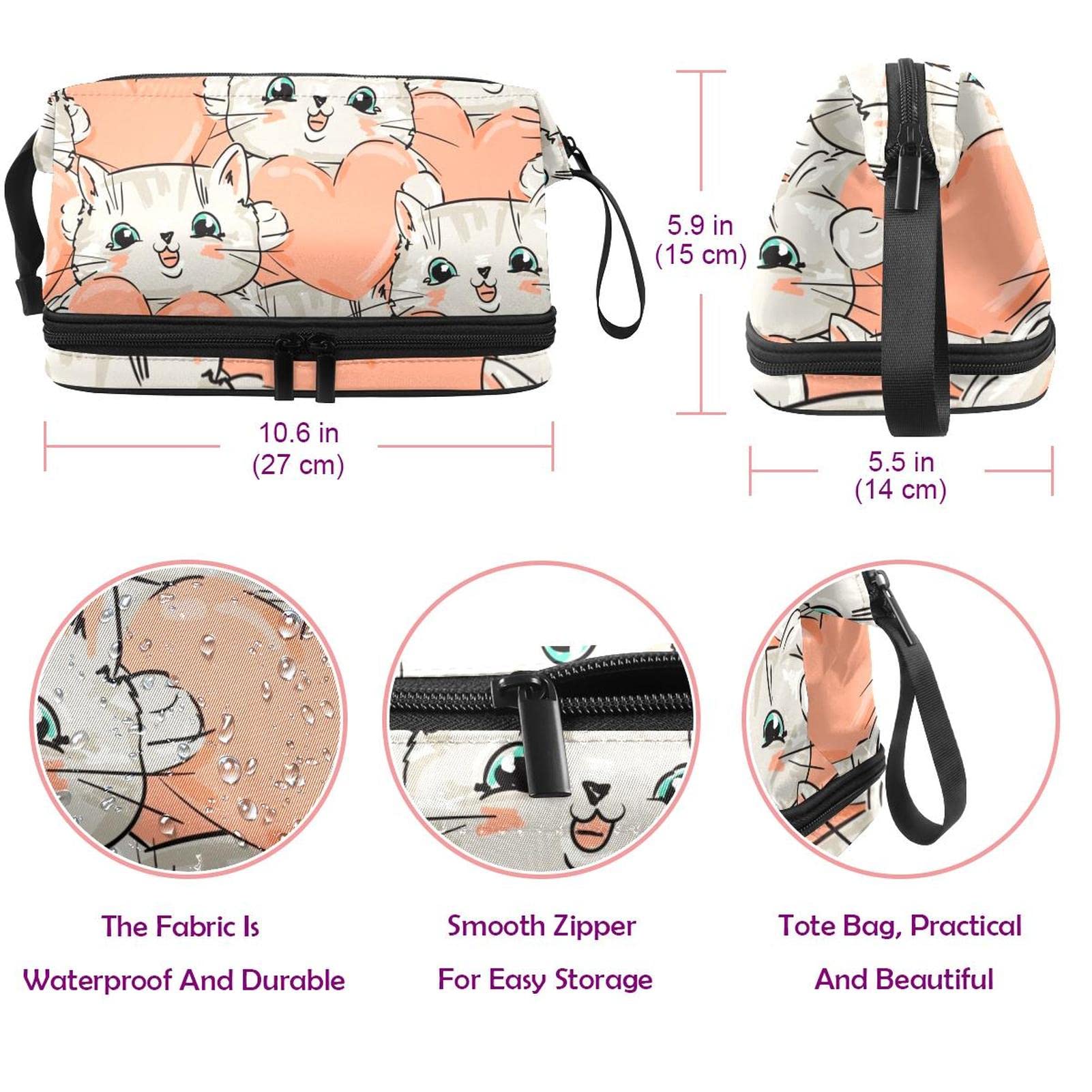 Double Layer Cat Makeup Bag - Travel Organizer for Women & Girls | Cosmetics & Toiletries Storage