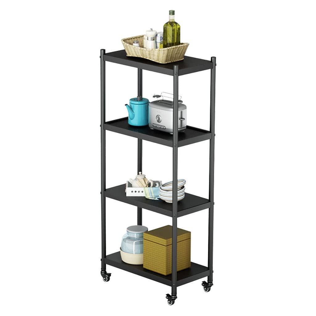 QIAOLI 4-Tier Slim Rolling Storage Cart with Wheels - Mobile Kitchen & Laundry Organizer for Small Spaces - Black - Perfect for Bathroom, Office, or Dorm Organization