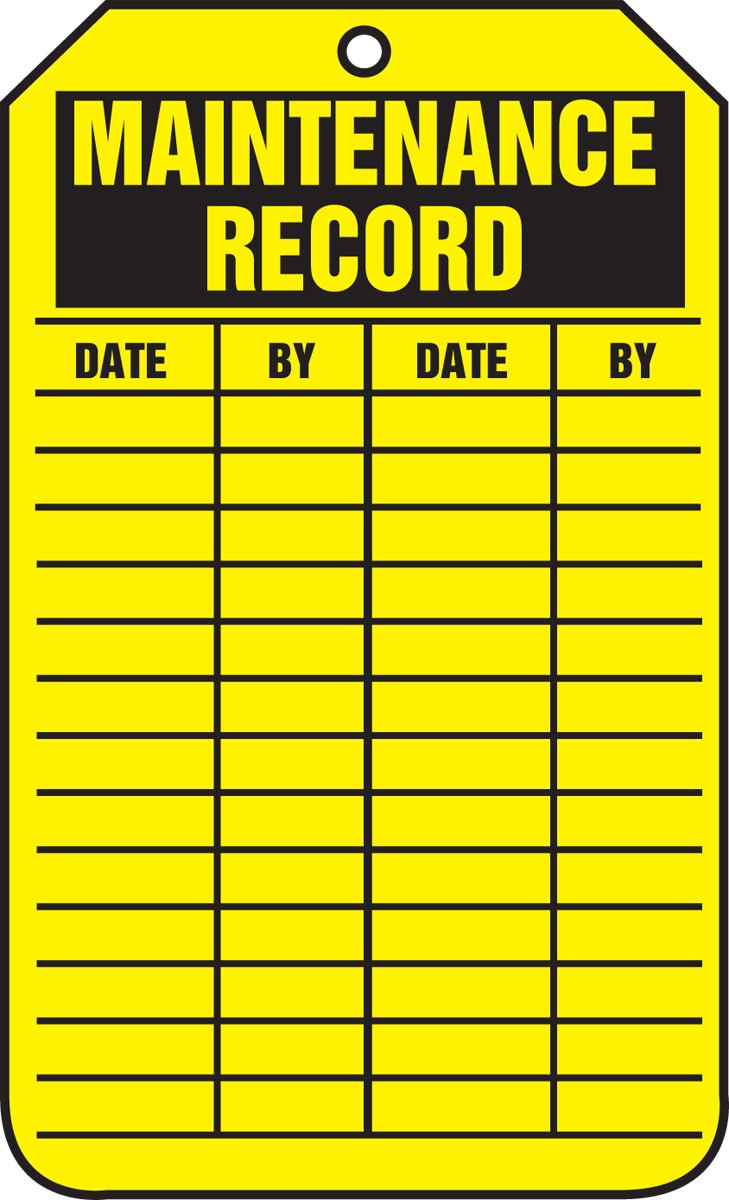 Accuform NMC 25 Maintenance Record Tags - 5.75x3.25 Inches - Durable PF Cardstock - Black on Yellow Safety Labels (TRS309CTP) - Made in USA - Perfect for Equipment Maintenance & OSHA Compliance Tracking