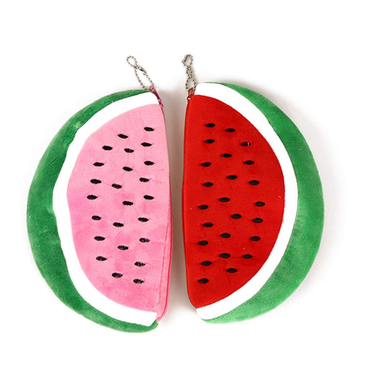 Watermelon Semicircle Plush Pencil Case with Zipper - Red Stationery Organizer for School, Office & Travel Supplies Storage