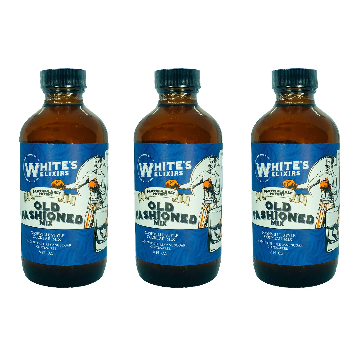 White's Elixirs Natural Cane Sugar Cocktail Mixers - 8oz Bottles (Old Fashioned Flavor, 3 Pack) | Premium Bar Mix for Whiskey Cocktails & Home Bartending
