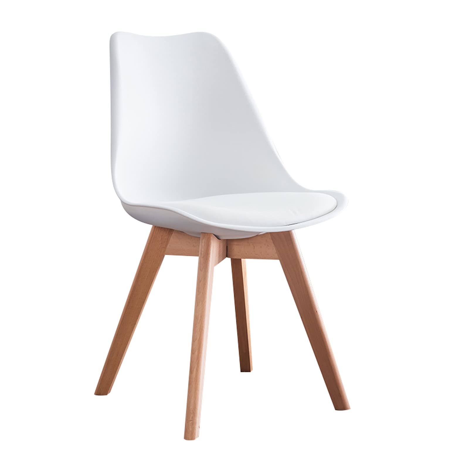 Modern Upholstered PU Faux Leather Dining Chairs with Beech Wood Legs - Set of 2, White - Elegant Kitchen, Dining Room, Bedroom & Living Room Side Chairs for Home & Office Use