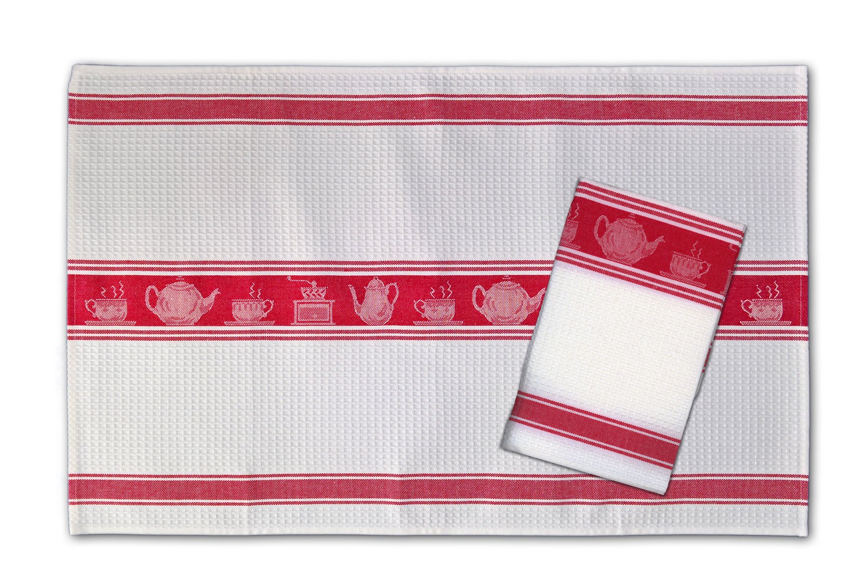 Premium Cotton Waffle Weave Dish Cloths for Tea & Coffee - Super Absorbent Kitchen Towels Set (Red & White, 2-Pack) | Perfect for Drying Dishes, Wiping Spills & Gentle Surface Cleaning