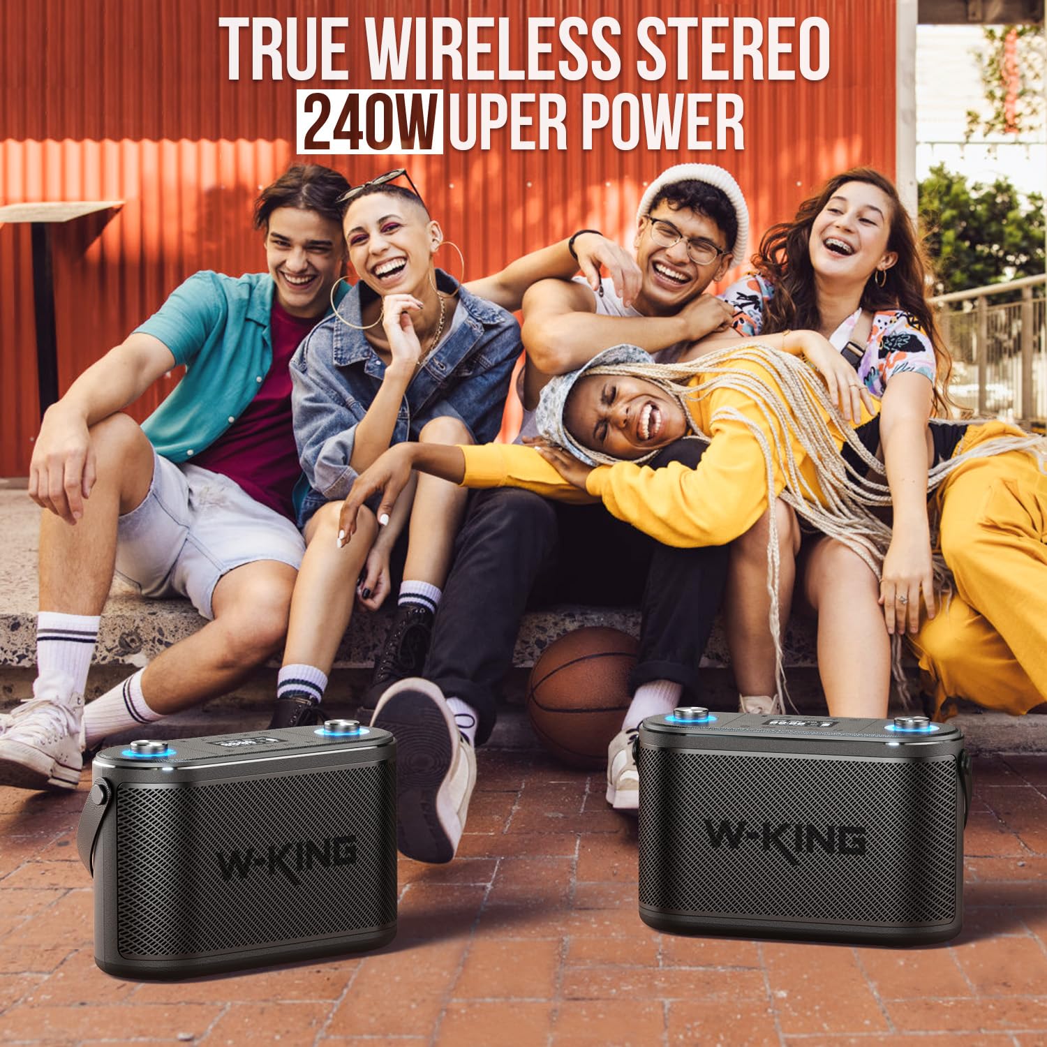 W-KING 240W Peak Bluetooth Speaker with Huge Bass - 2.1CH 3-Way Portable Wireless Speaker, Adjustable Bass & Treble, Guitar Port, UHF Mic, Live Monitoring - Perfect for Outdoor Parties, Camping & Home Entertainment