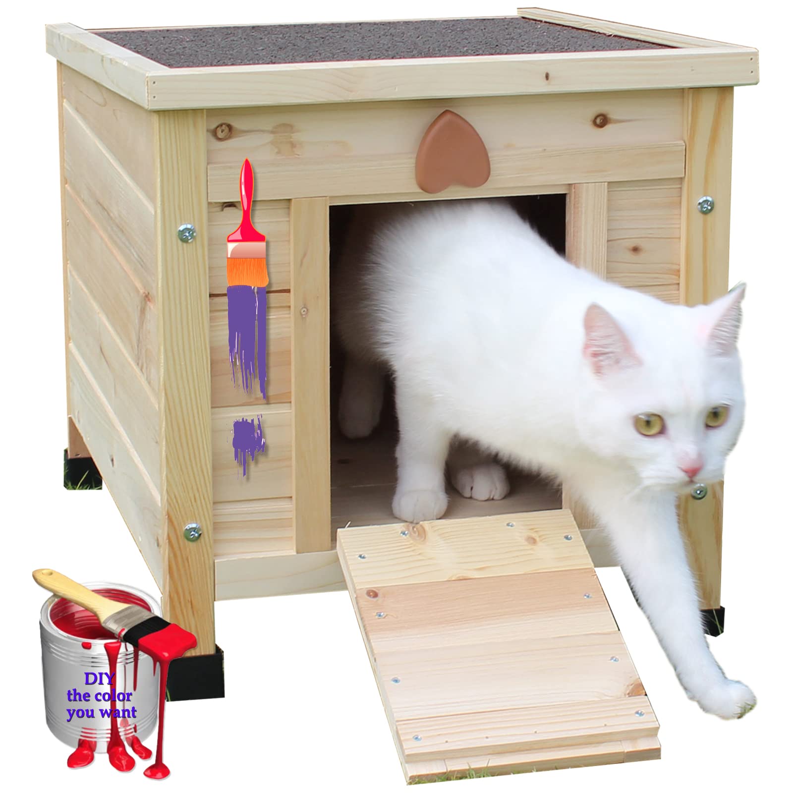 Rockever Weatherproof Outdoor Cat House - Wooden Shelter for Feral Cats & Small Pets, Rabbit Hutch - Beige | Perfect for Backyards, Gardens & All-Weather Protection