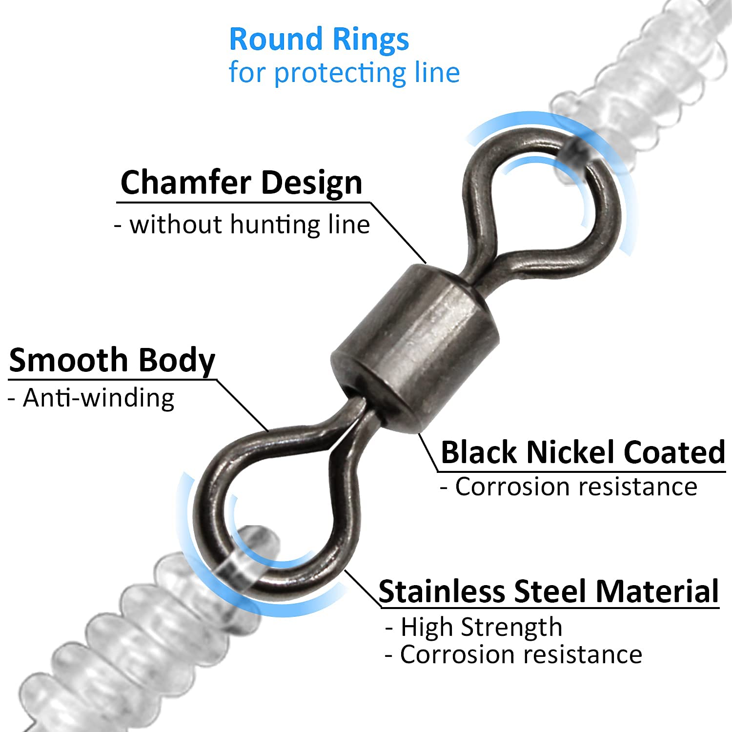 Premium Stainless Steel Black Nickel Fishing Barrel Swivels - 60/120pcs Rolling Swivels Fishing Line Connectors for Saltwater & Freshwater (29-335 lbs) - Ideal for Bass, Trout & Deep Sea Fishing Tackle