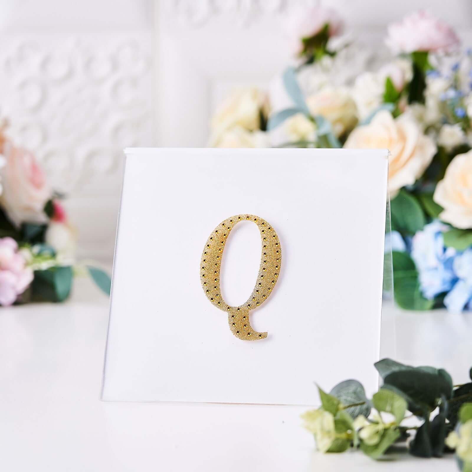 Efavormart 4 Inch Gold Self-Adhesive Rhinestone Letter Q Stickers - DIY Crafts, Scrapbooking, Graduation Cap Decorations - Perfect for Birthday Parties, Weddings & Home Decor