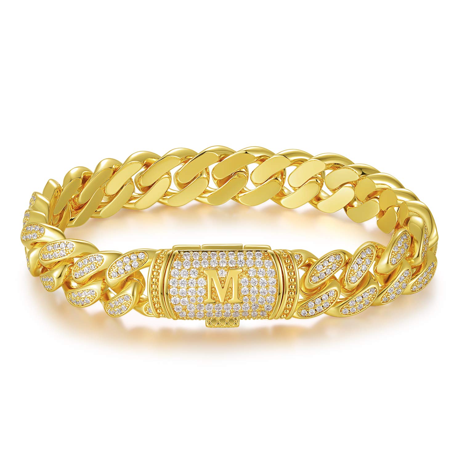 ETEVON Gold Plated Cuban Link Initial Bracelet for Men & Women - Hip Hop Jewelry Gift for Birthday, Father's Day, Husband, Boyfriend, Son - Perfect for Casual Wear, Parties & Special Occasions