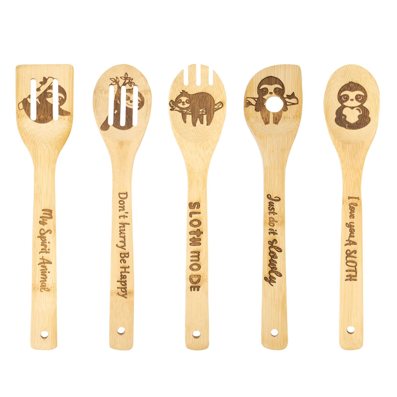 5PCS Sloth Wooden Cooking Spoons - Cute Sloth Kitchen Utensils Set - Perfect Housewarming & Wedding Gifts for Women - Sloth-Themed Kitchen Decor & Gadgets - Ideal for Baking, Cooking & Home Decor