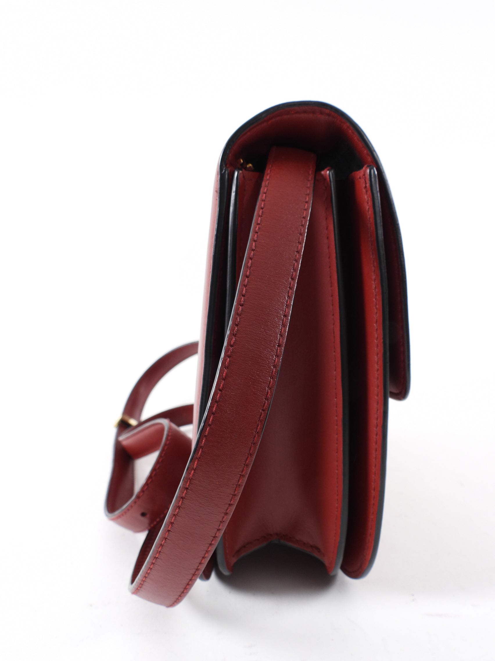 Celine Medium Box Bag in Dark Burgundy Genuine Leather - Luxury Crossbody Handbag for Women, Perfect for Work, Date Night & Travel