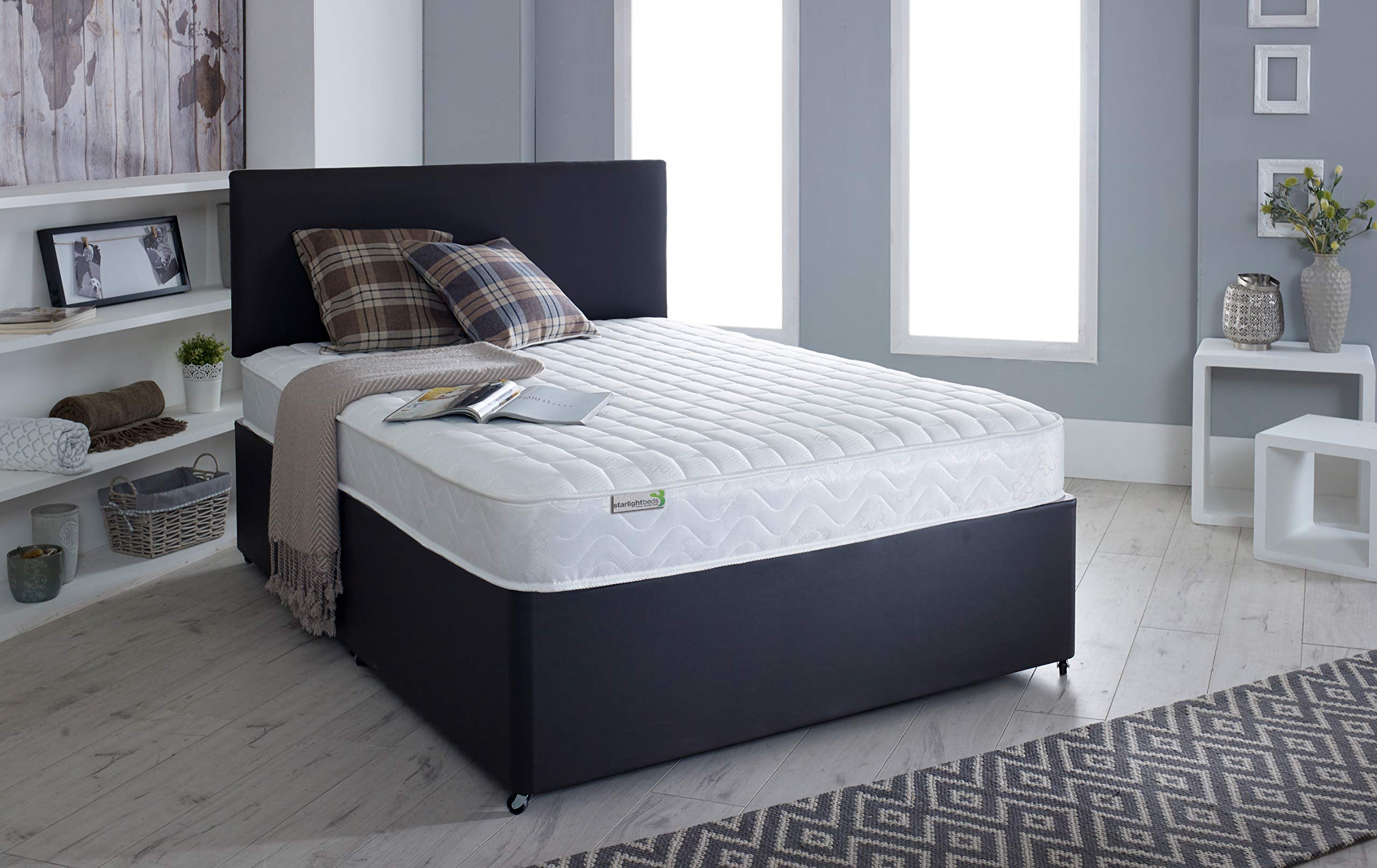 Starlight Beds Brick Design Quilted Sprung Hybrid Mattress with Memory Foam Layer - Soft Firmness, 18cm Deep, White, Single Size (3ft x 6ft3) | Perfect for Guest Rooms, Dorms & Small Bedrooms | Hypoallergenic & Pressure-Relieving Sleep Solution