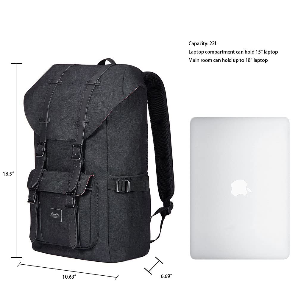 Waterproof Travel Laptop Backpack for Men & Women - Durable 15.6 Inch Laptop Rucksack with USB Charging Port - Lightweight School Backpack for College, Business Trips & Outdoor Adventures (Linen Black)