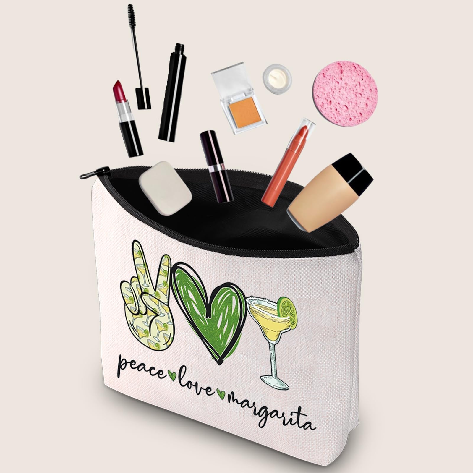 JXGZSO Bartender Gift Set - Peace Love Margarita Themed Cosmetic Bag with Zipper | Perfect Makeup Pouch for Margarita Lovers | Ideal for Cocktail Parties, Beach Trips & Gift Giving
