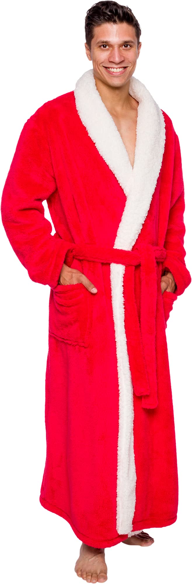 Ross Michaels Men's Plush Big & Tall Fleece Sherpa Bathrobe with Pockets - Long Spa Robe for Men & Teens - Perfect for Relaxation, Lounging & Gift Giving