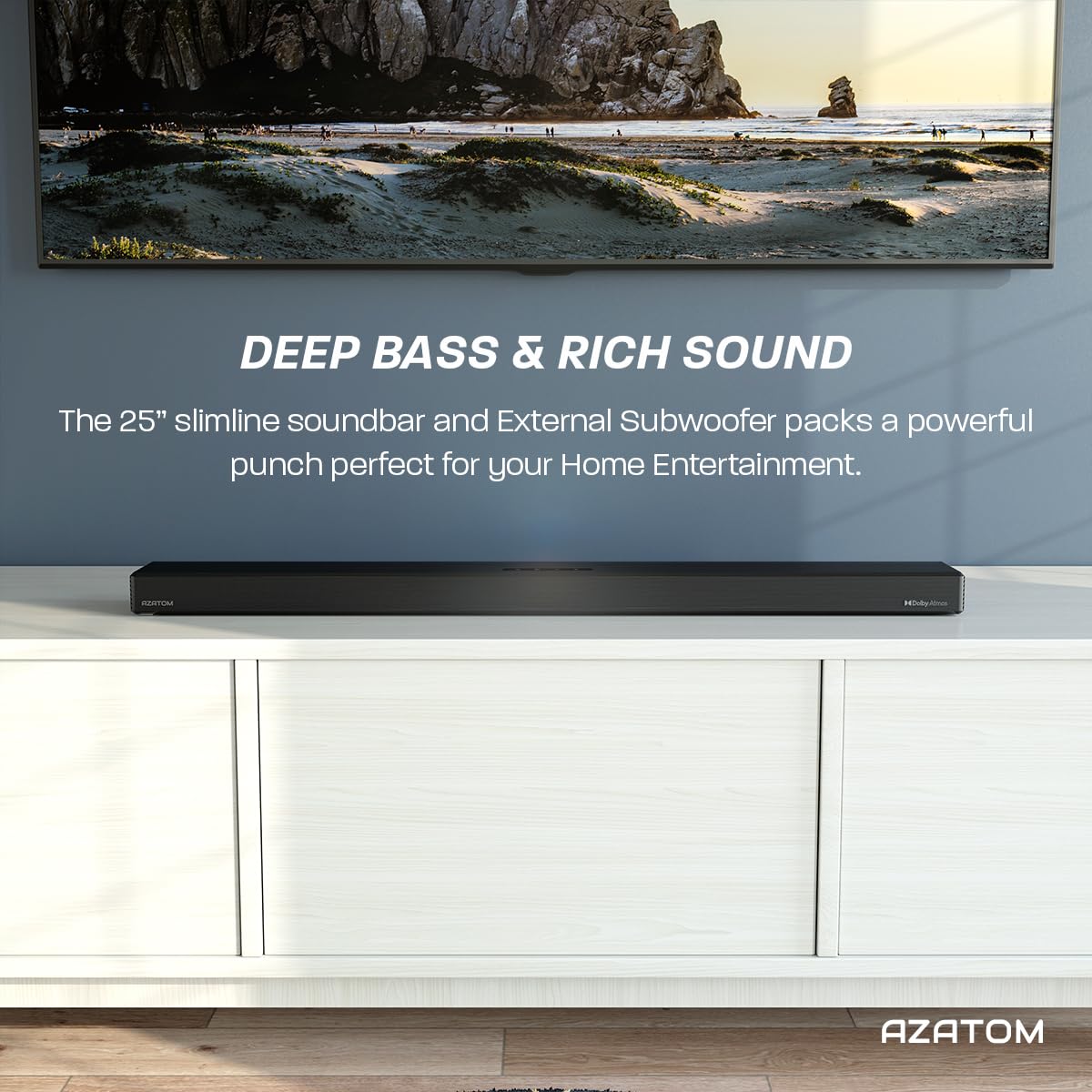 AZATOM Pulsar PR500 Dolby Atmos Soundbar with Wireless Subwoofer - 240W 2.1.2 Channel High Resolution Surround Sound System for Home Theater | HDMI eARC/ARC, Optical, Bluetooth Connectivity | Perfect for Movies, Gaming & Music Streaming
