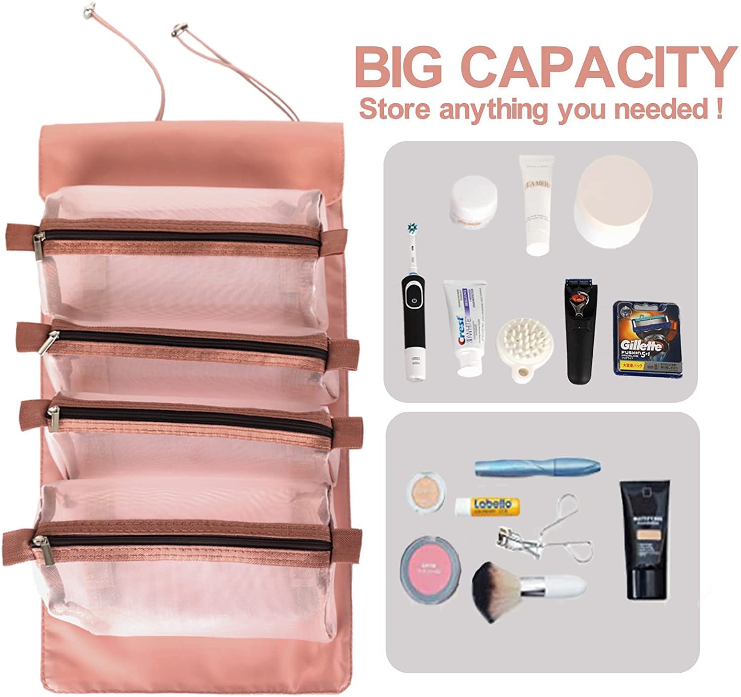 Foldable Travel Toiletry Bag with 4 Compartments - Hanging Cosmetic Organizer for Women | Perfect for Vacation & Gym Use