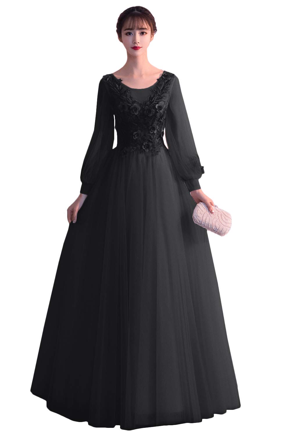 Elegant Long Sleeve Lace Applique Prom Dress 2020 - Tulle Evening Gown with Open Back for Women | Perfect for Homecoming, Formal Parties & Special Occasions