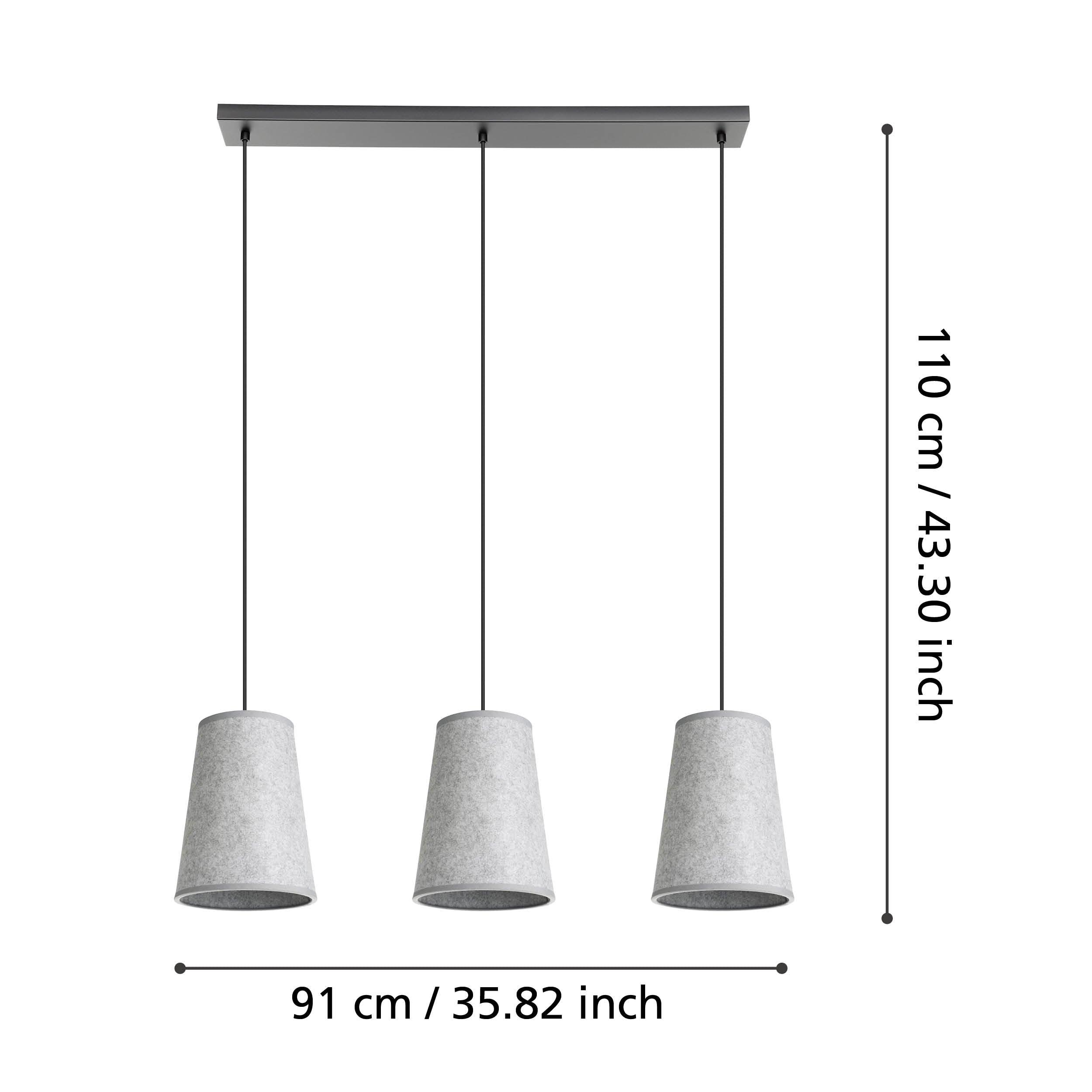 Eglo Alsager 3-Light Modern Grey Felt Conical Ceiling Pendant Lamp - Perfect for Dining Room, Kitchen Island, and Living Room Lighting