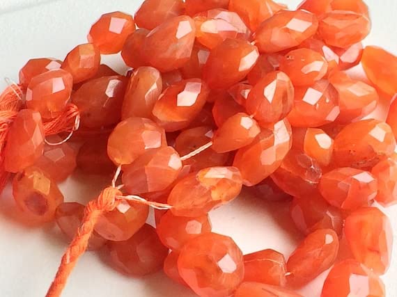 Natural Carnelian Faceted Oval Tumbled Beads - 16x9mm Orange Gemstone Strand (14 Inch) for Jewelry Making, DIY Bracelets, Necklaces & Healing Crystal Crafts - Code HIGH-16567