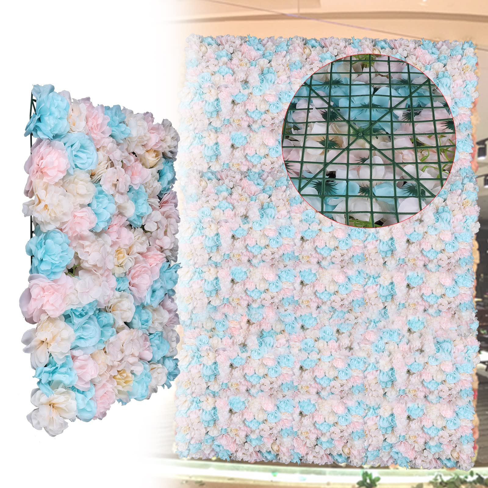 12pcs Artificial Rose Vine Flowers - Blue & Pink Silk Fake Roses for DIY Wedding Bouquets, Wall Decor, Home Party, and Event Decoration