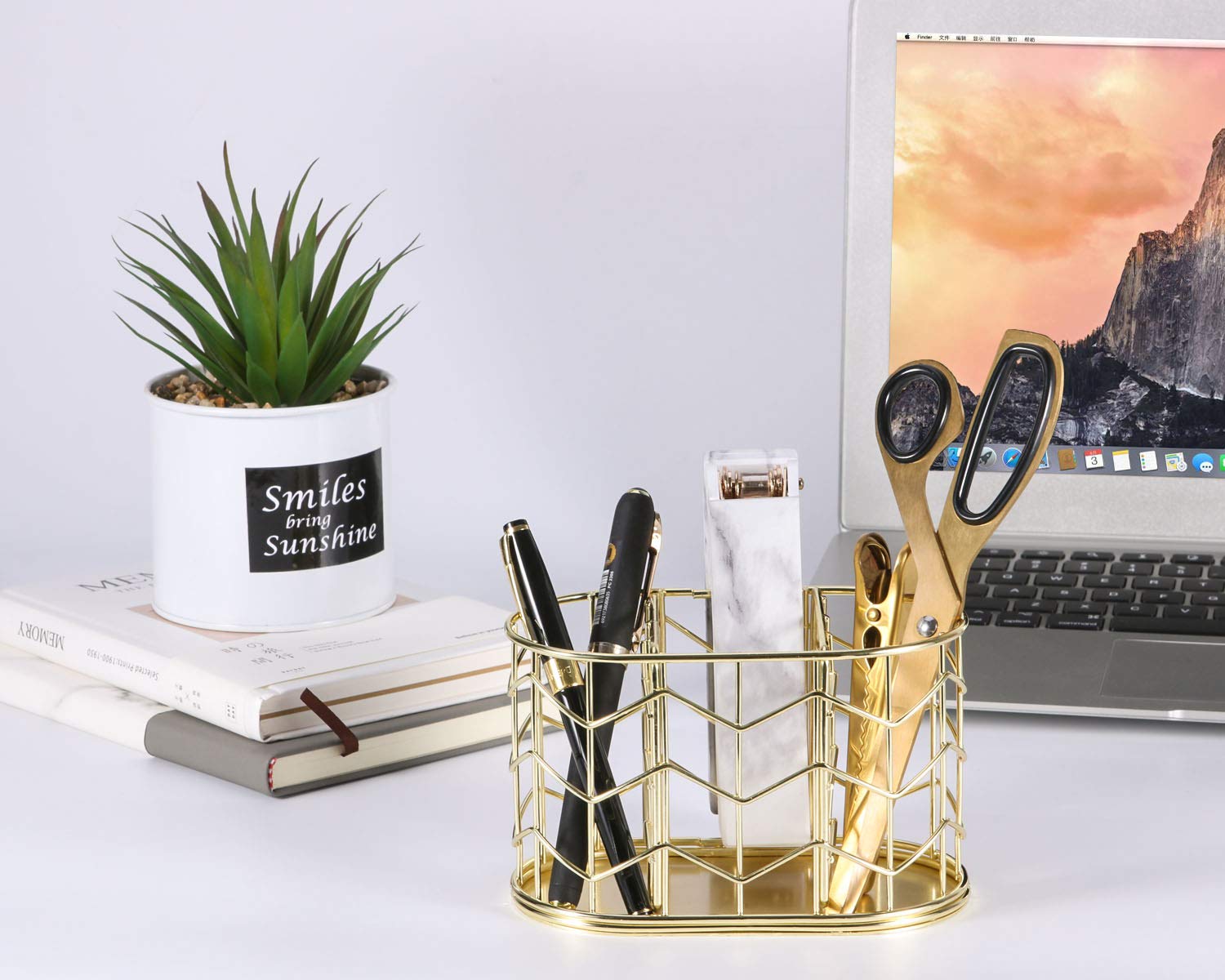 Nugorise 3-Compartment Metal Pen Holder - Gold Desk Organizer for Pencils, Pens & Stationery - Perfect for Office, School & Home Workspace Organization