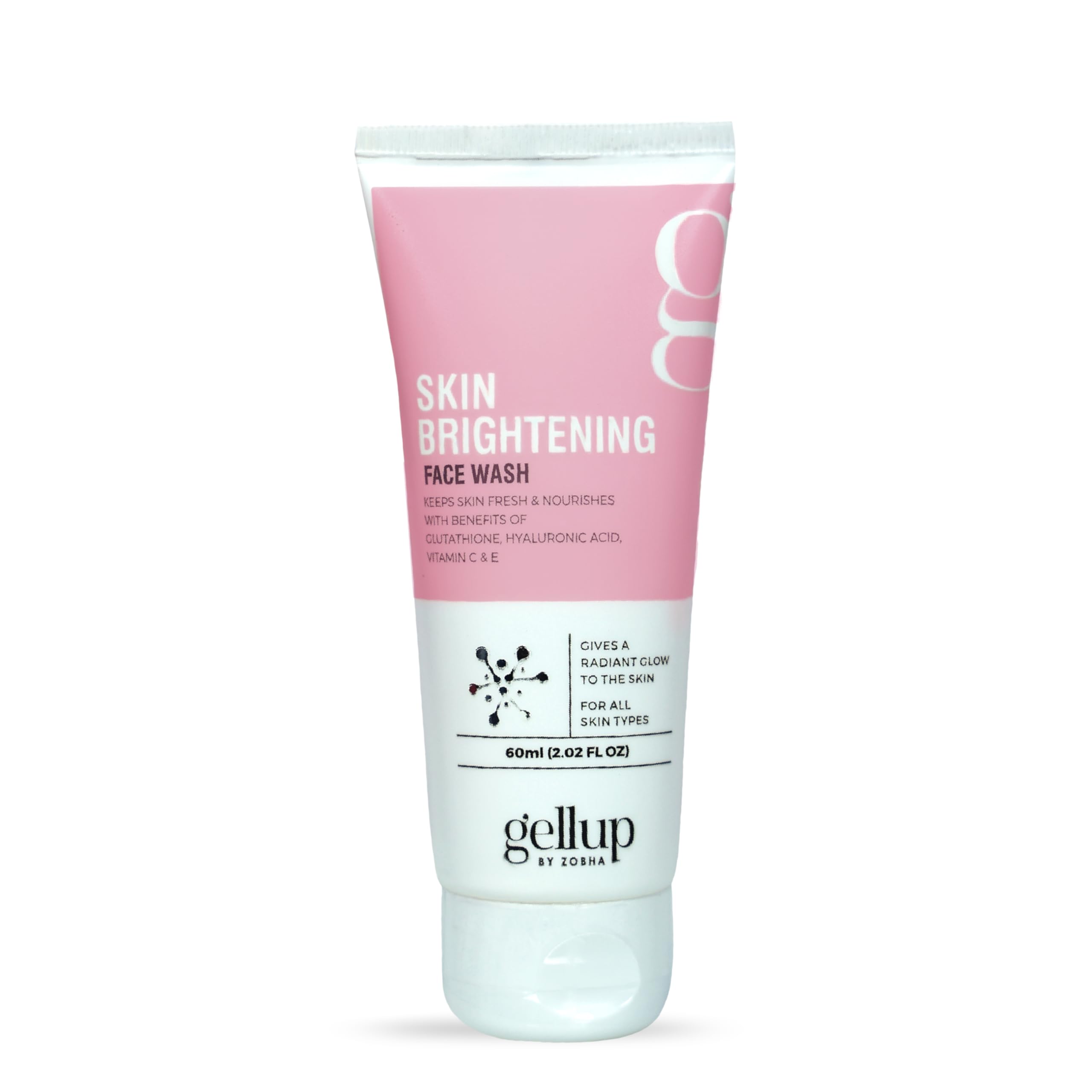 Zobha Glutathione Skin Brightening Face Wash with Hyaluronic Acid, Vitamin C & E - Gentle Cleanser for All Skin Types (60ml) | Daily Brightening & Hydrating Facial Cleanser for Glowing Skin