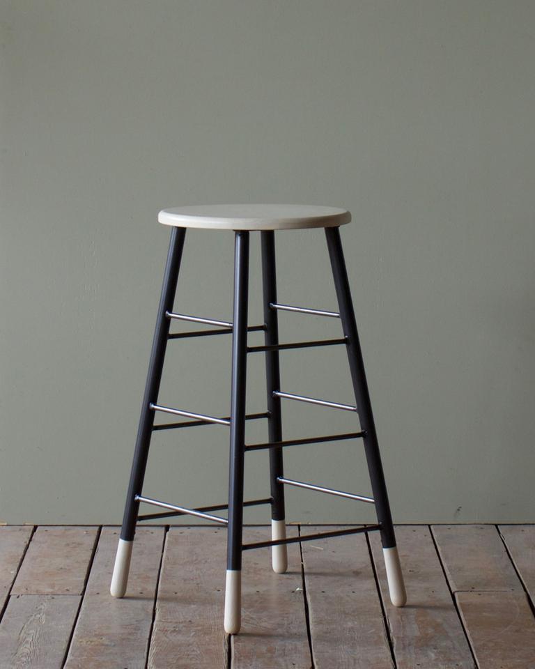 Two Tone Oak Stool with Black Metal Legs - Modern Bar Stool for Kitchen, Dining Room & Home Decor