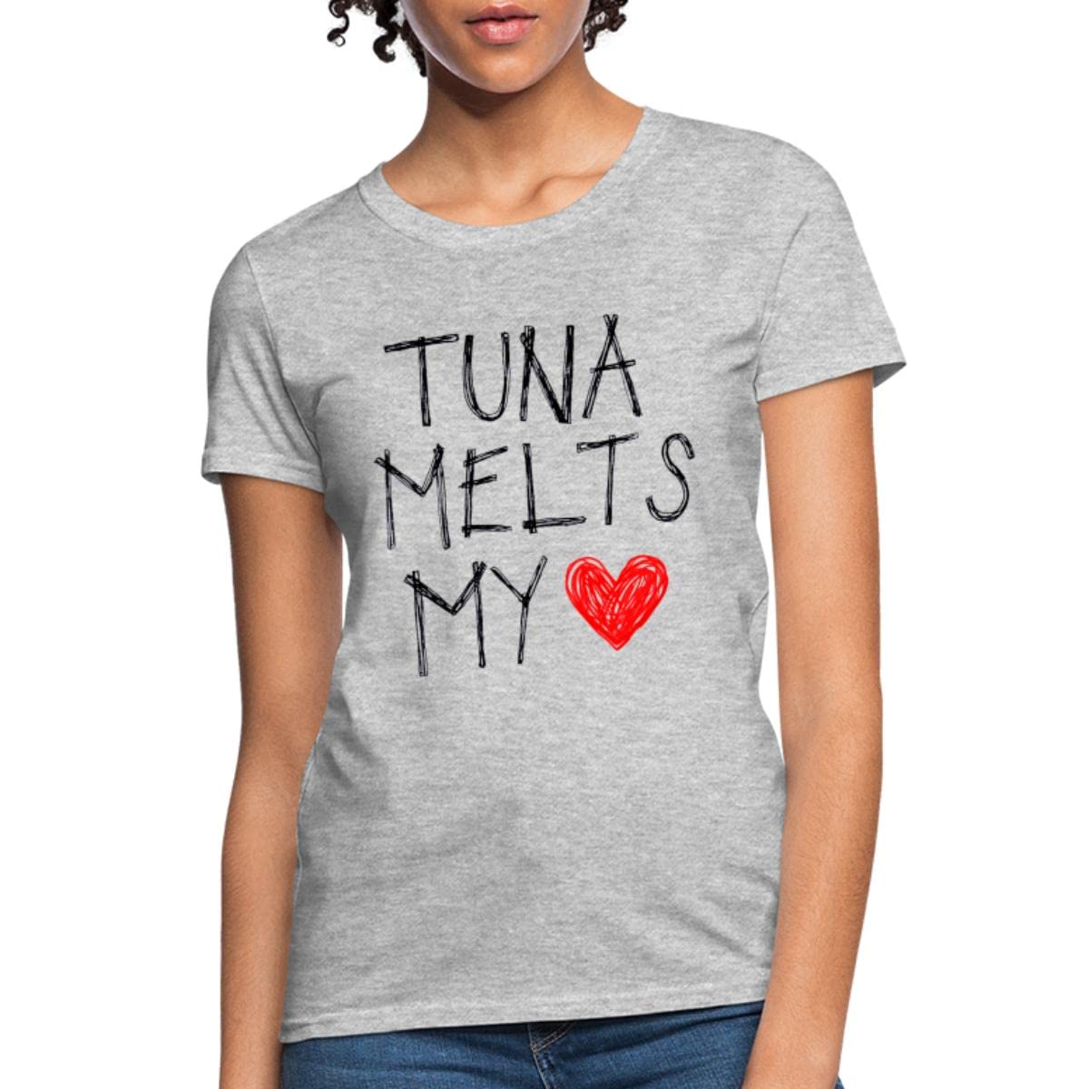 Spreadshirt Tuna Melts My Heart Scribble Women's T-Shirt | Funny Cat Lover Graphic Tee | Casual Wear, Gift for Pet Owners