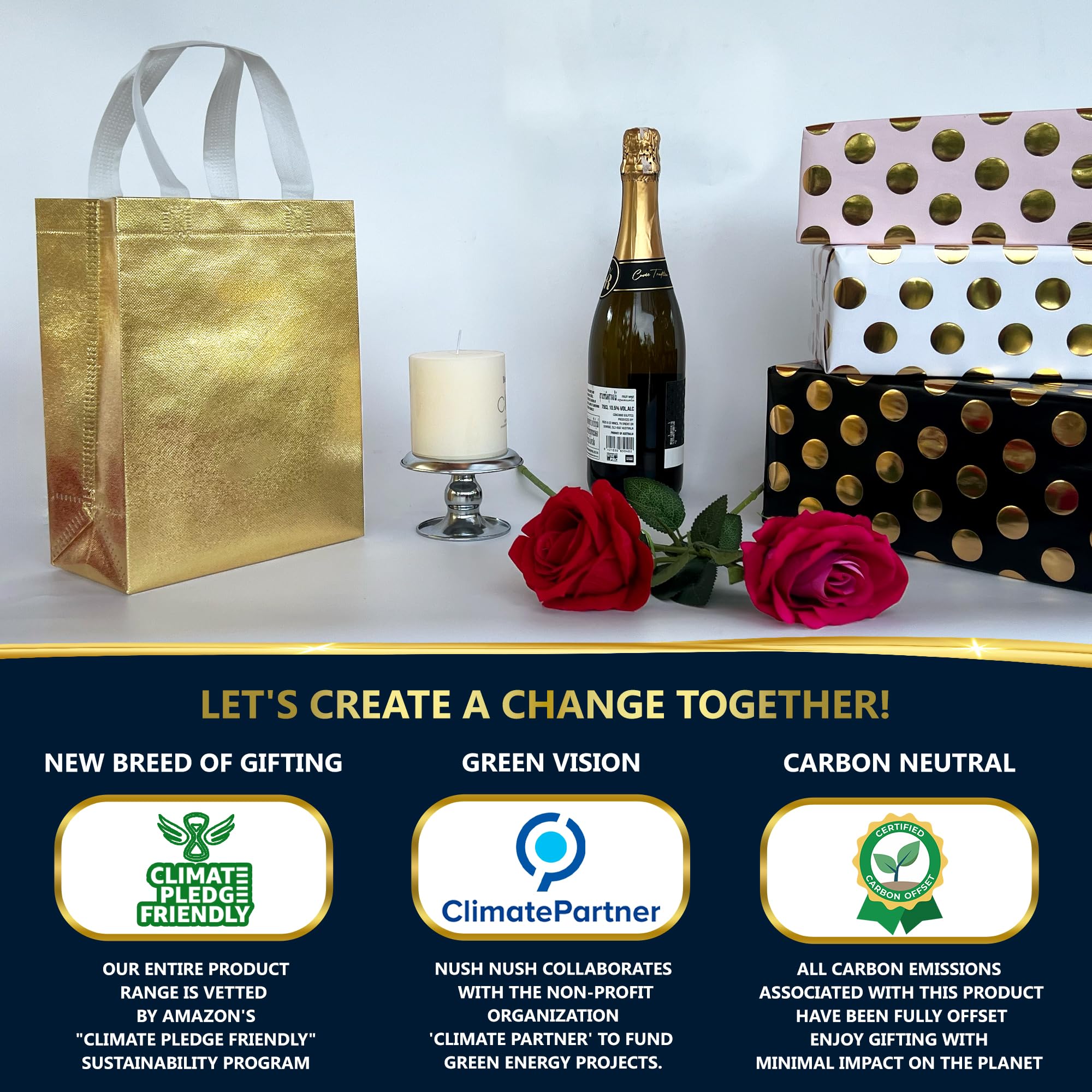 Nush Nush Bulk Gold Gift Bags with Handles - Set of 12 Reusable Medium Gift Bags (8x4x10 Inches) - Perfect for Christmas, Birthdays, Party Favors & Goodie Bags - Elegant Gift Packaging for Weddings, Baby Showers & Corporate Events