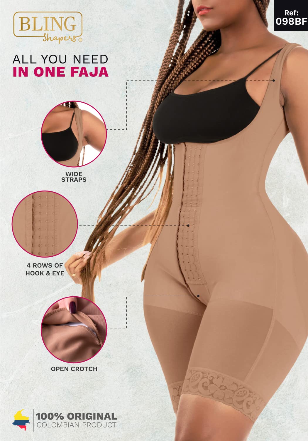 098BF Colombian Shapewear for Women - Guitar Shaped Fajas for Wide Hips & Hourglass Figure | Perfect for Postpartum Recovery, Tummy Control & Body Shaping
