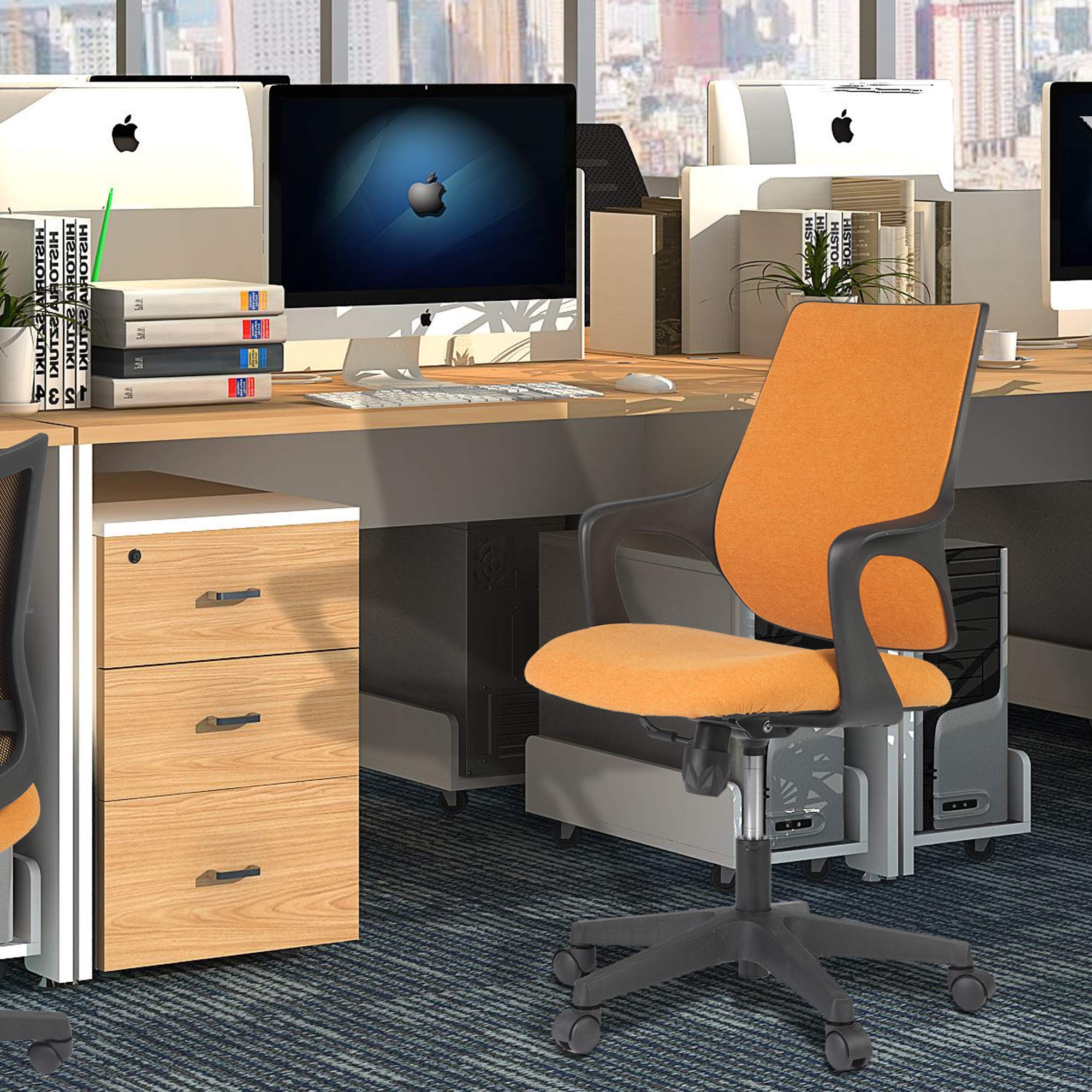 Ergonomic Mid Back Office Chair - Adjustable Height, Swivel & Cuddle Back Design with Padded Seat for Home Office (Orange) - Perfect for Long Work Hours & Gaming Sessions