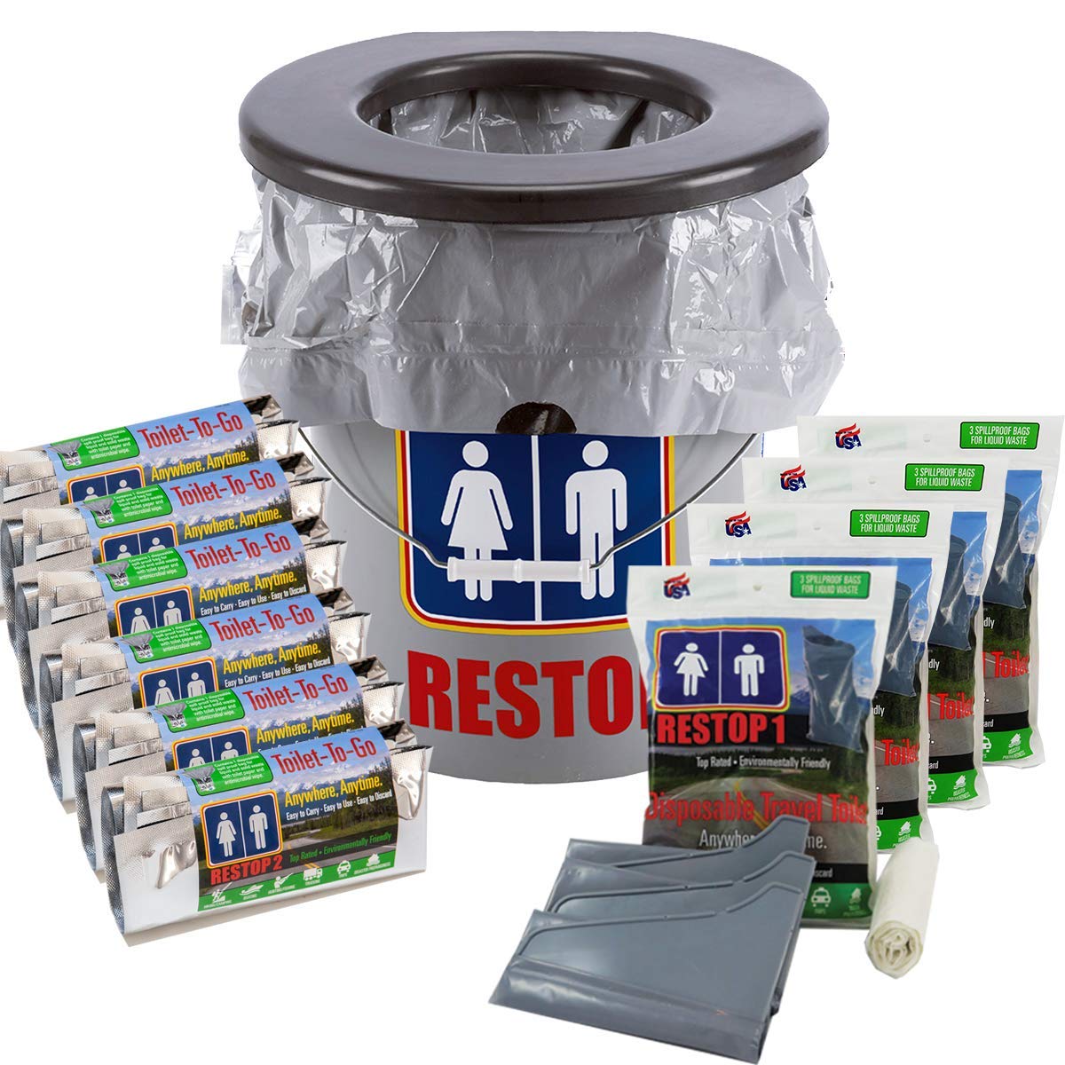 RS306 Commode System with Supplies (4 RS1 3-Packs, 6 RS2s) - Portable Toilet for Camping, Travel & Emergency Preparedness