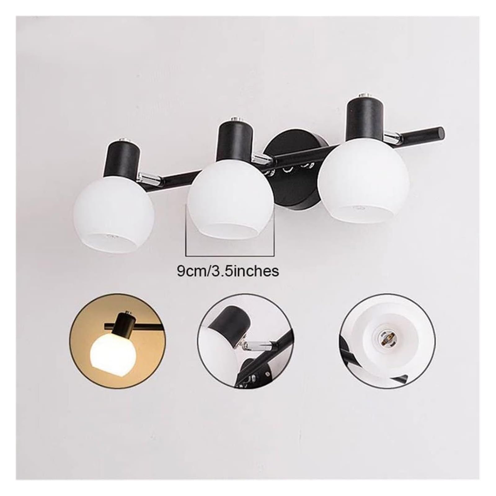 Modern LED Wall Lamp - 3-Light Bathroom Vanity Mirror Lighting with Glass Shade, E14 Bulb Base for Dressing Room & Toilet | Perfect for Makeup, Shaving & Home Decor
