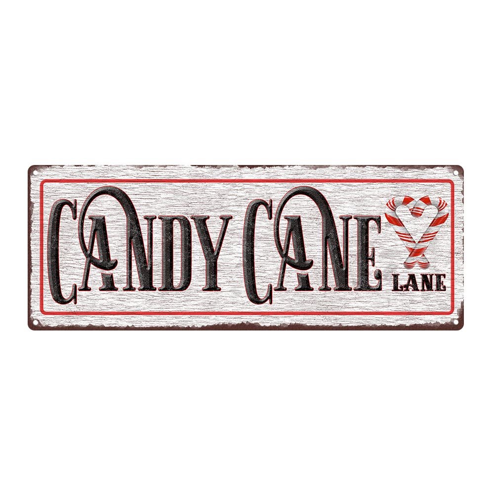Vintage Retro Christmas Candy Cane Lane Metal Sign - 6”x16” Holiday Home Decor for Wall, Door, or Fireplace - Perfect for Festive Indoor & Outdoor Holiday Decorations