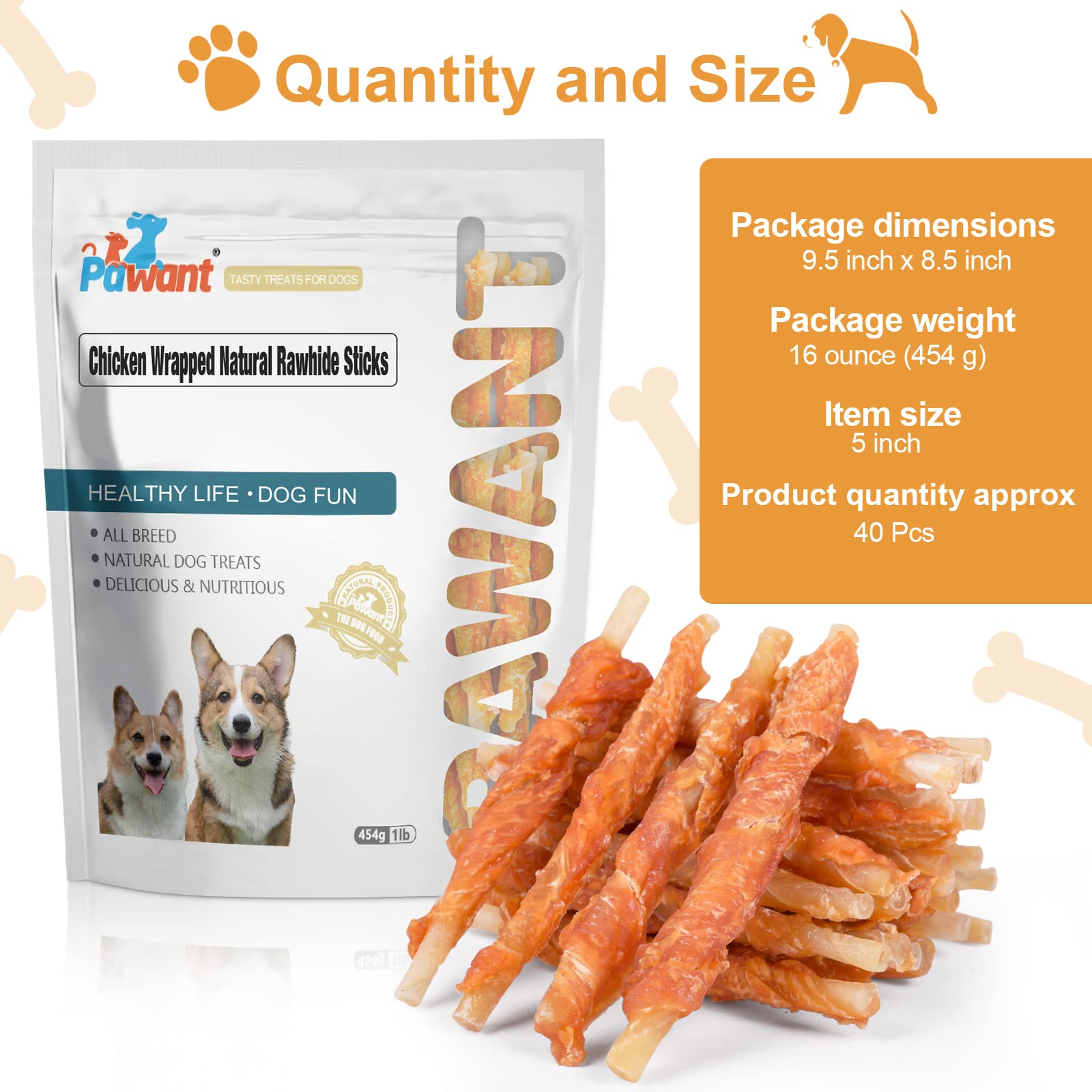 Natural Chicken Wrapped Rawhide Dog Chews - 1lb All-Natural Puppy Training Treats & Dental Sticks for Small, Medium & Large Dogs - Perfect for Teething, Chewing & Reward Training
