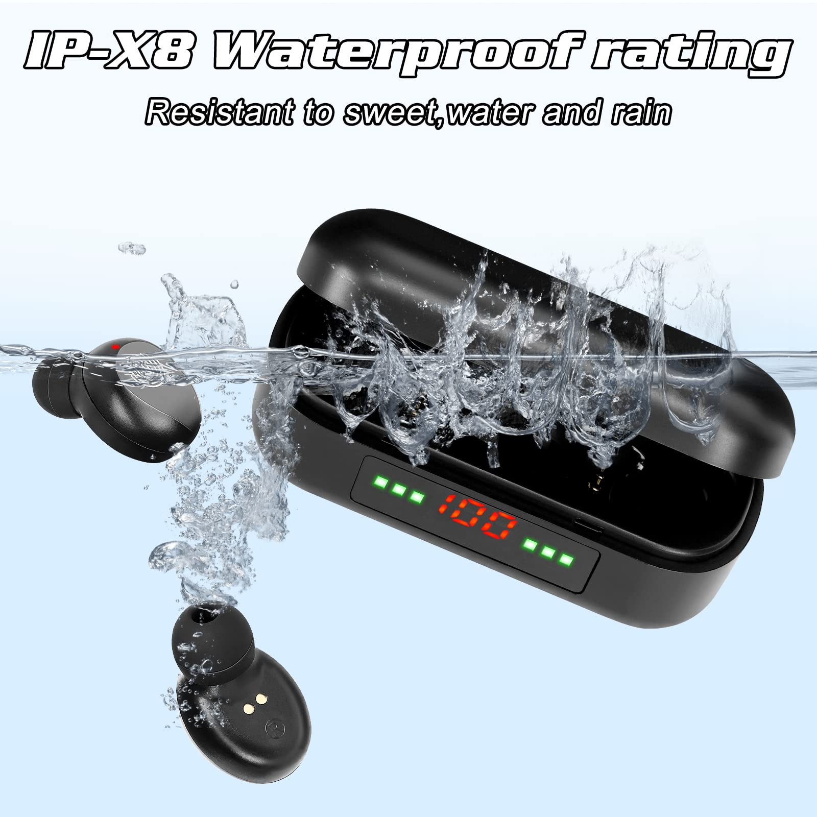 Wireless Earbuds Bluetooth 5.0 Headphones with Digital LED Display Charging Case, Stereo Mini Earphones, IPX7 Waterproof, Noise Cancelling, 30H Playtime - Perfect for Running, Gym, Workout & Travel