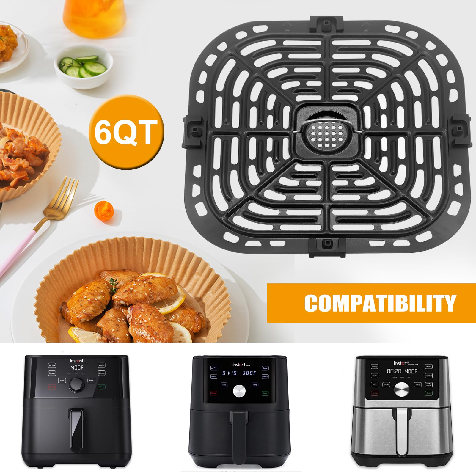Non-Stick Air Fryer Grill Plate for Instant Pot Vortex Plus 6-in-1 & Gourmia GAF735 6QT Air Fryers - Replacement Tray Rack & Crisper Plate Accessories - Dishwasher Safe - Perfect for Grilling, Roasting & Crisping Meals