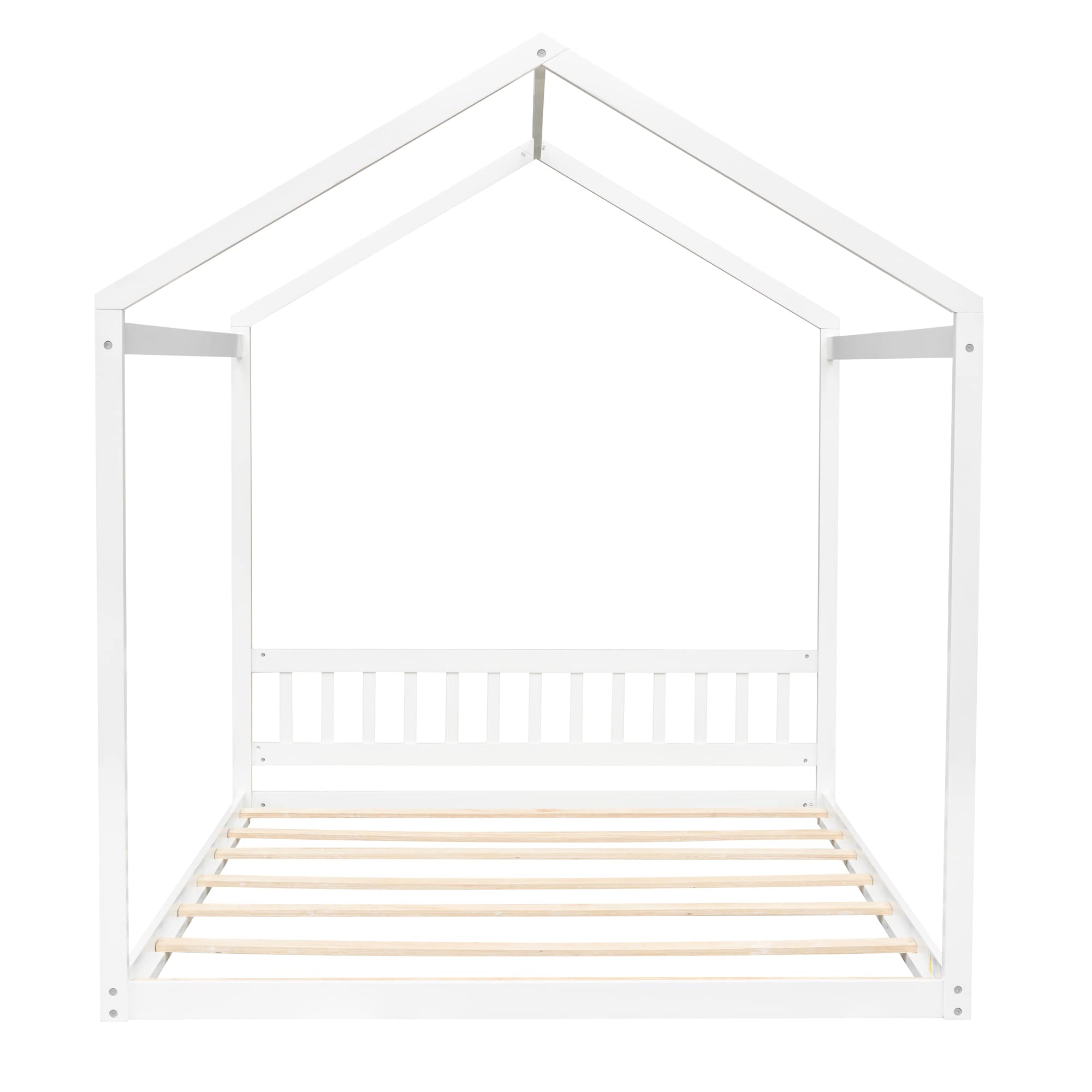 Harper & Bright Designs Queen Size Wooden House Bed Frame with Headboard - Montessori Floor Bed for Kids, Girls & Boys Bedroom Furniture - No Box Spring Needed, White - Perfect for Montessori Bedrooms, Playrooms & Cozy Sleep Spaces