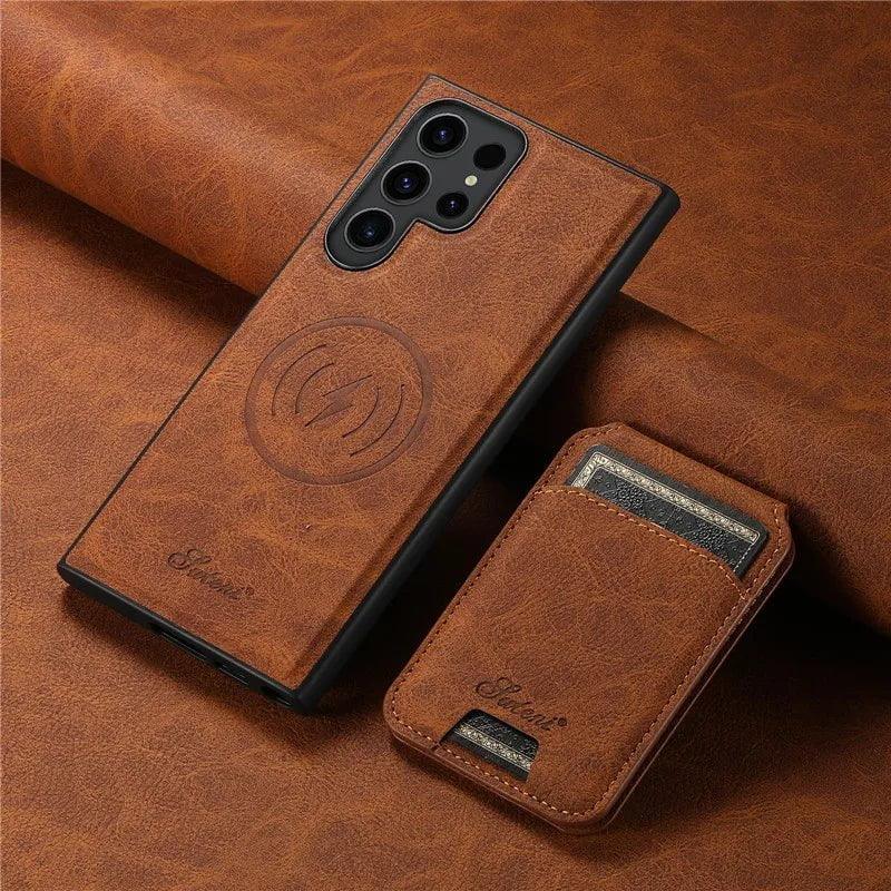 Samsung Galaxy S24 Vegan Leather Magnetic Card Holder - Slim Wallet for Credit Cards & ID - Perfect for Travel, Work, and Everyday Use