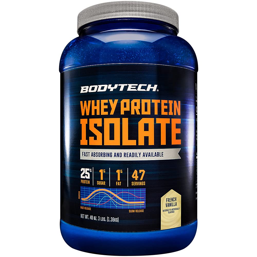 BodyTech Whey Protein Isolate Powder - 25g Protein per Serving with BCAAs for Muscle Recovery & Growth - Post Workout Supplement - Vanilla Flavor (3lb) - Perfect for Gym, Fitness & Bodybuilding