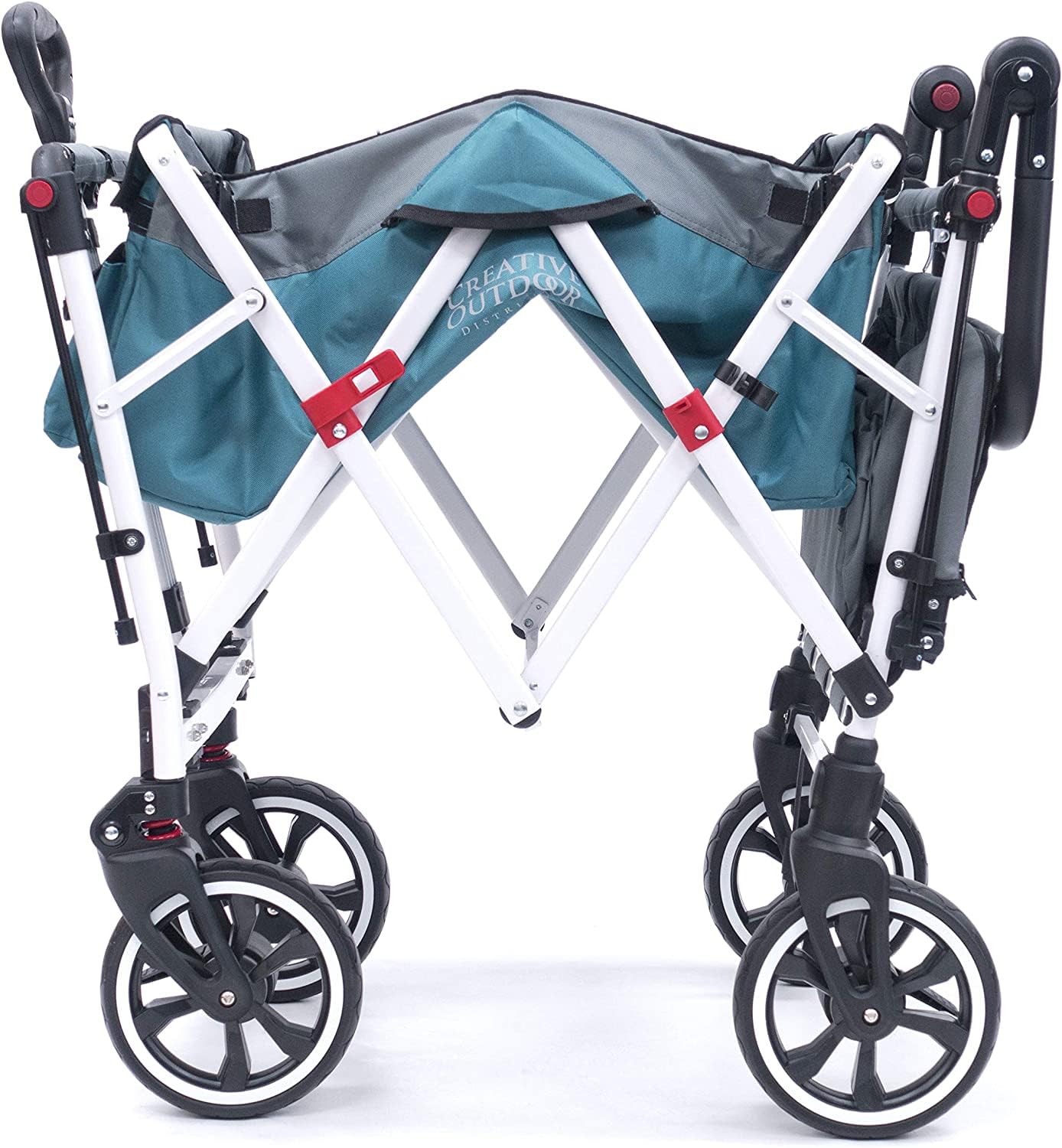 Best Collapsible Outdoor Wagon for Kids - Push Pull Stroller with Canopy for Beach, Park & Garden - Lightweight Folding Cart (Teal & Grey) - Perfect for Picnics, Camping & Outdoor Adventures
