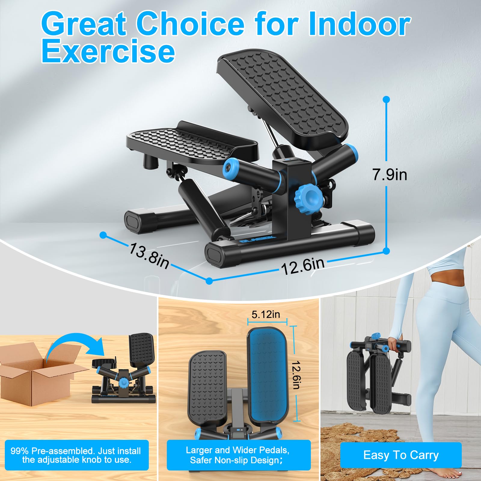 Twist Stepper for Home Workout - 350LBS Capacity Mini Stair Stepper with Resistance Bands & LCD Monitor - Perfect for Cardio, Leg Toning & Indoor Fitness Training