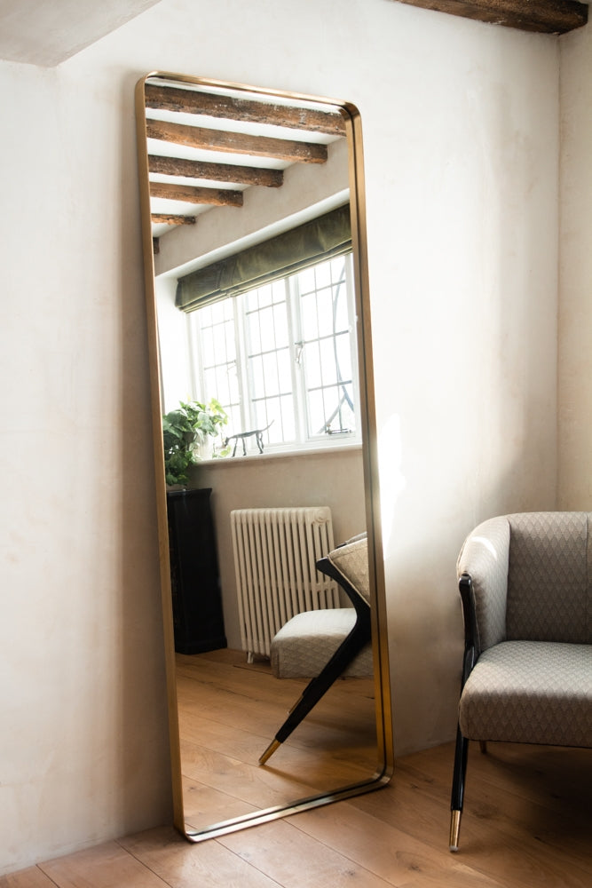Extra Large Slim Full Length Mirror with Round Gold Frame - Perfect for Bedroom, Living Room, and Dressing Area