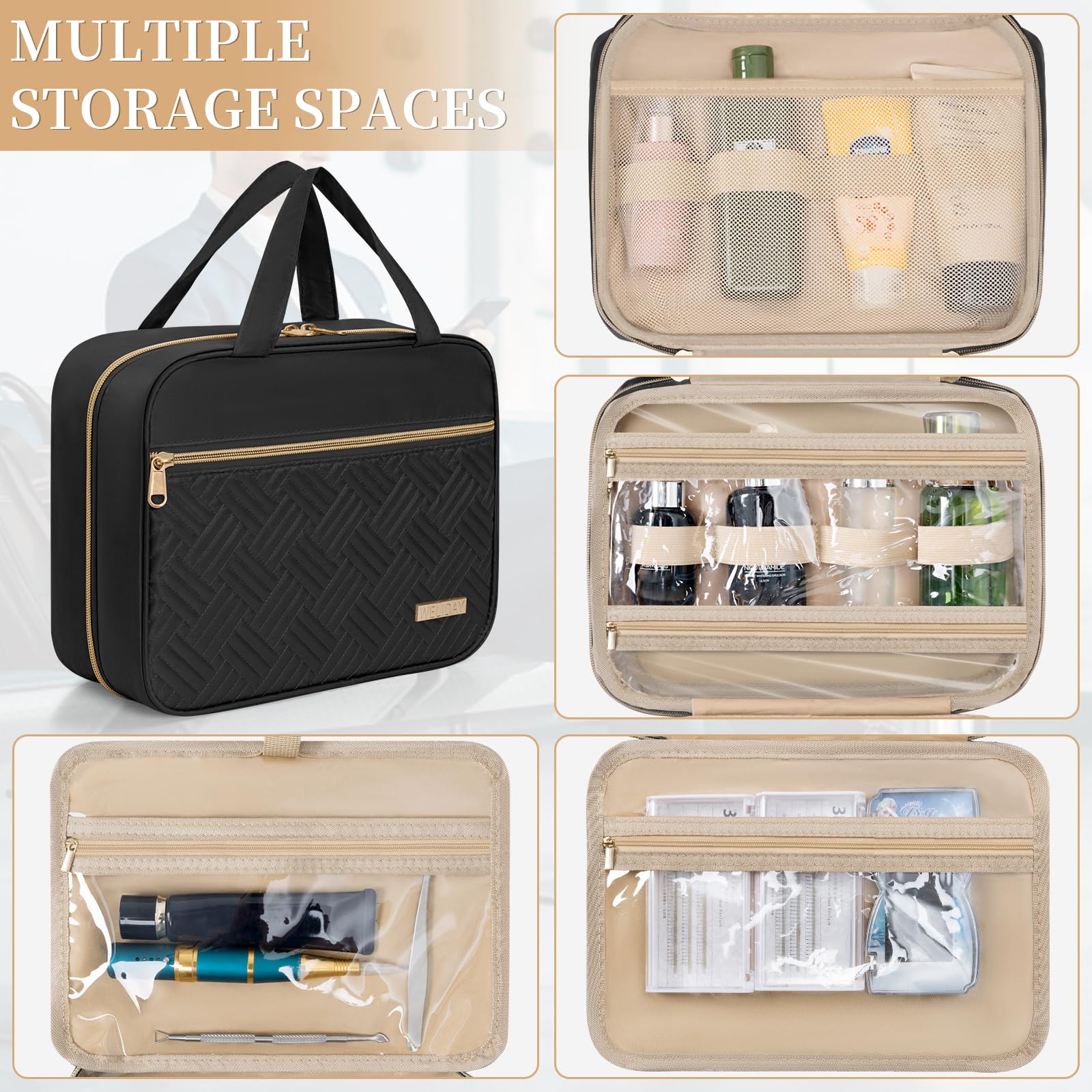 Waterproof Hanging Travel Toiletry Bag for Women & Men - Spacious Makeup Organizer with Hook, Perfect for Bathroom, Gym, Camping & Airplane Carry-On (Medium, Black)