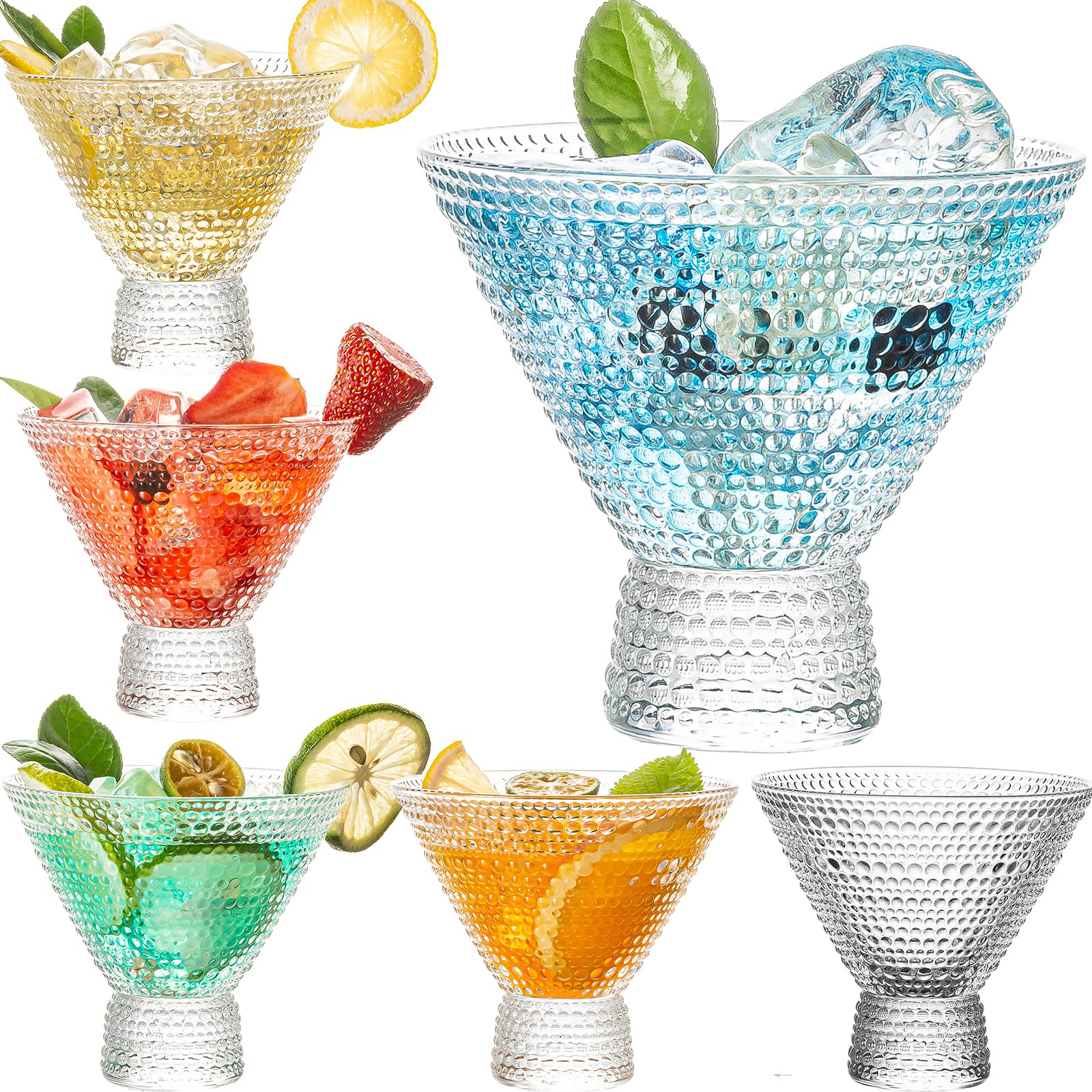 Vintage Martini Glasses Set of 6 - 8oz Crystal Stemless Cocktail Glasses with Heavy Base - Perfect for Martini, Margarita, Cosmopolitan & More - Elegant Barware for Home Entertaining, Parties & Romantic Dinners