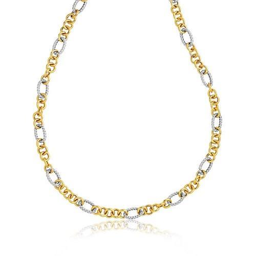 14K Two-Tone Round & Cable Link Necklace - 18