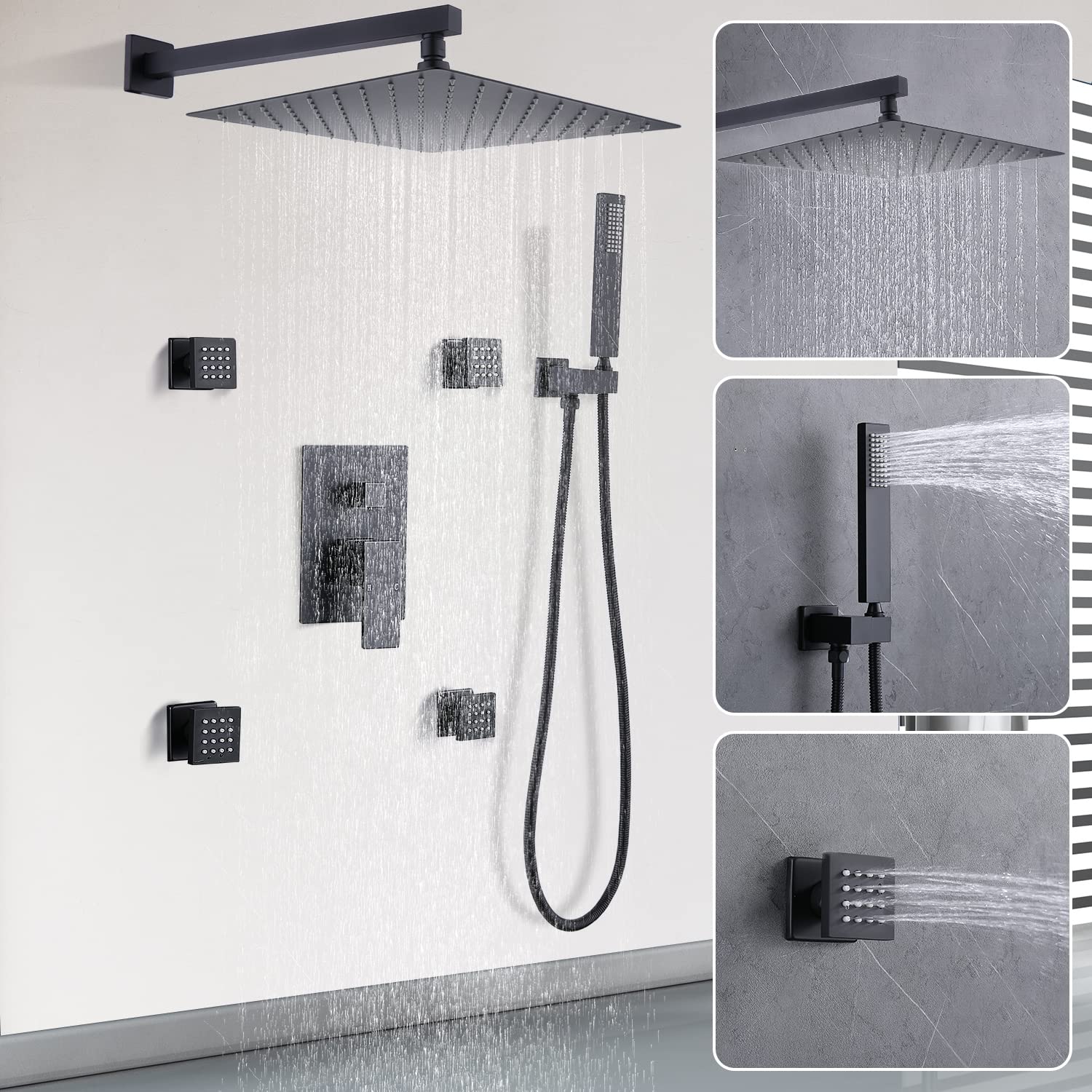 Premium Matte Black Rain Shower System - 12