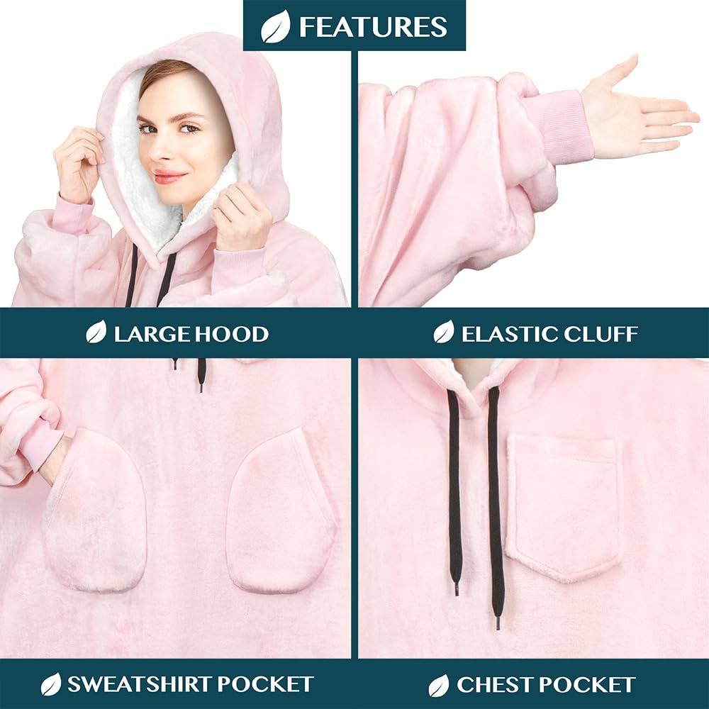 PAVILIA Wearable Blanket Hoodie for Women & Men - Sherpa Fleece Oversized Sweatshirt Blanket with Hood | Cozy Loungewear for Home, Camping & Outdoor Activities